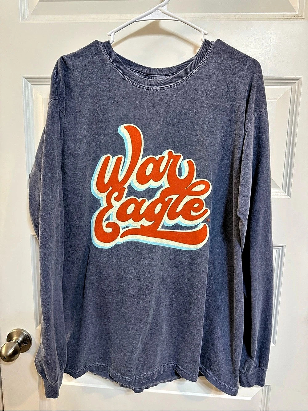 Comfort Colors War Eagle graphic Long Sleeve Blue & Orange Large Auburn